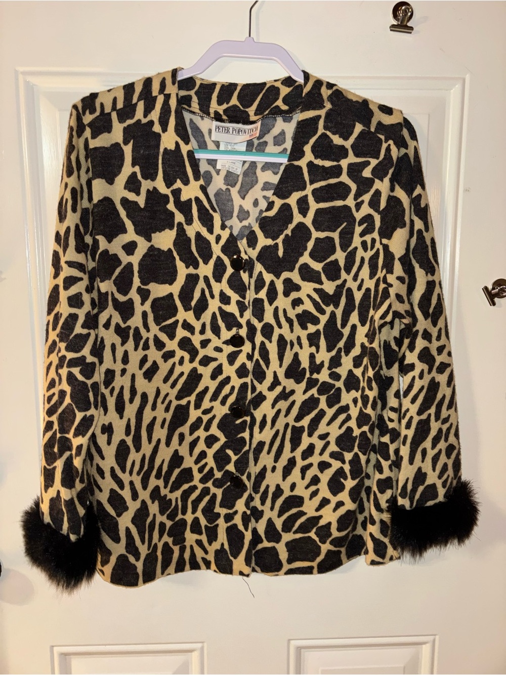 Peter Popovitch Beige and Black Giraffe Top and matching cardigan